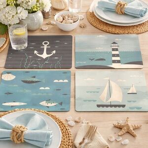 Magpie Nautical Cork Backed Placemats Set of 4 Anchor Lighthouse Coastal Beach